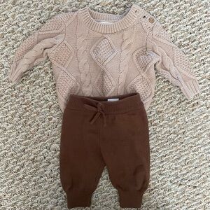 Cozy Knit Kids Matching Set - Cream and Brown